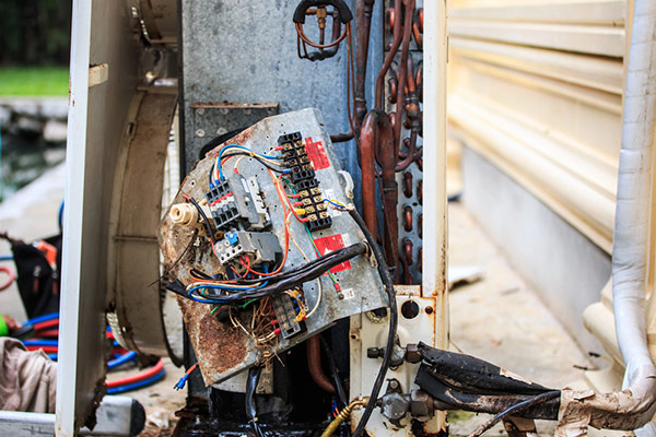 HVAC technician inspecting unit
