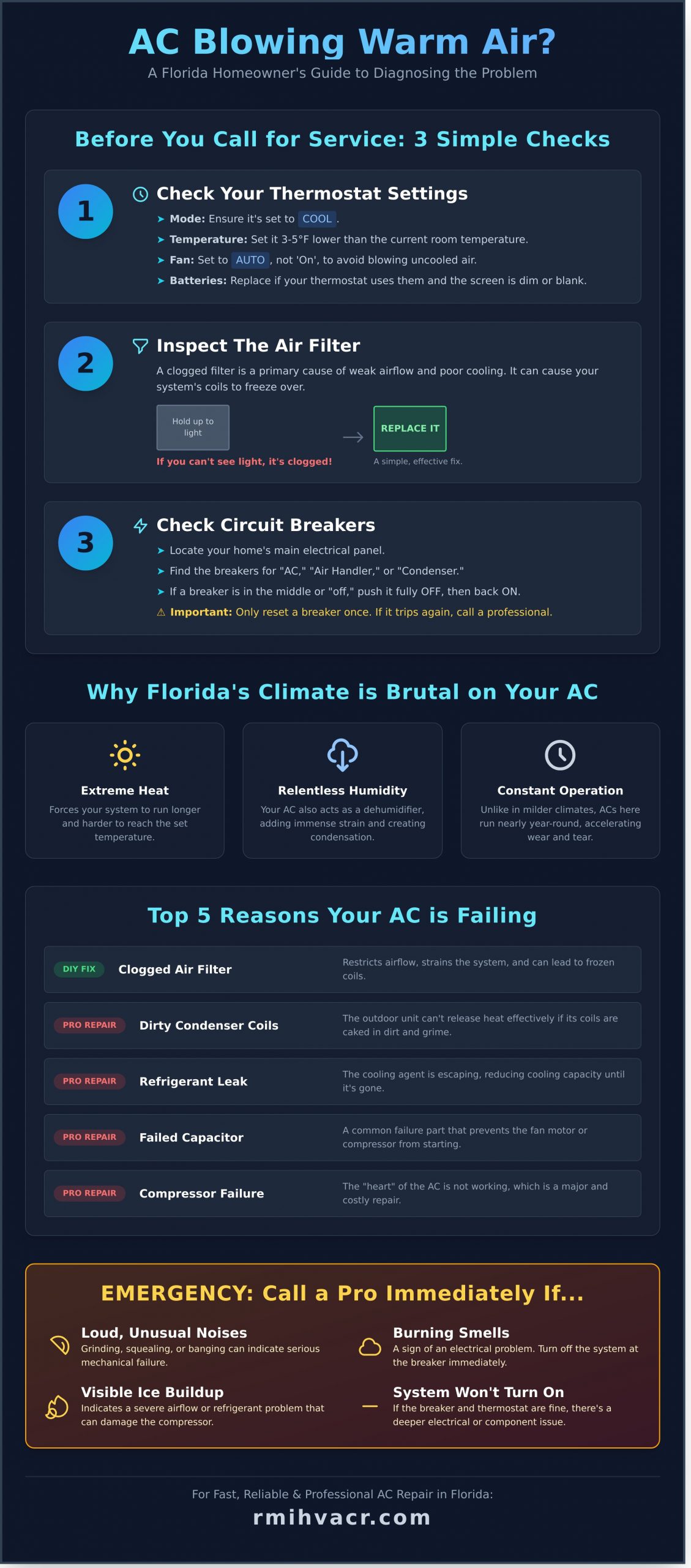AC Not Blowing Cold Air in the Florida Summer? Here’s Why & What to Do - Infographic